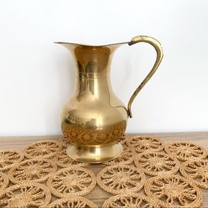 Vintage Brass Pitcher Vase Notched Handle
